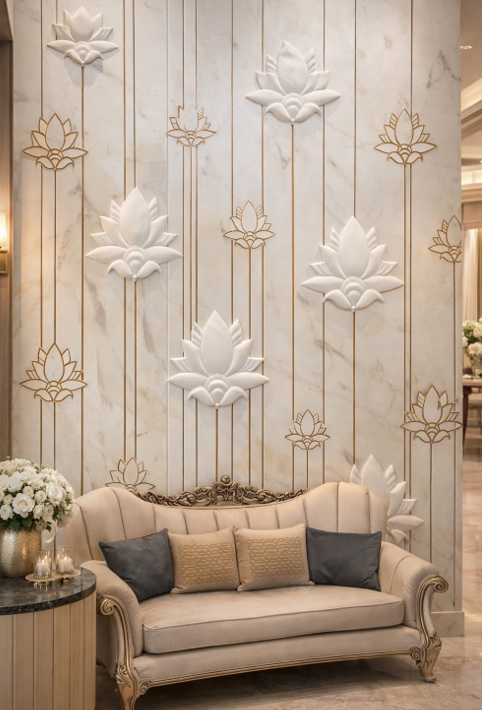 Golden Lotus Elegance Wall Feature