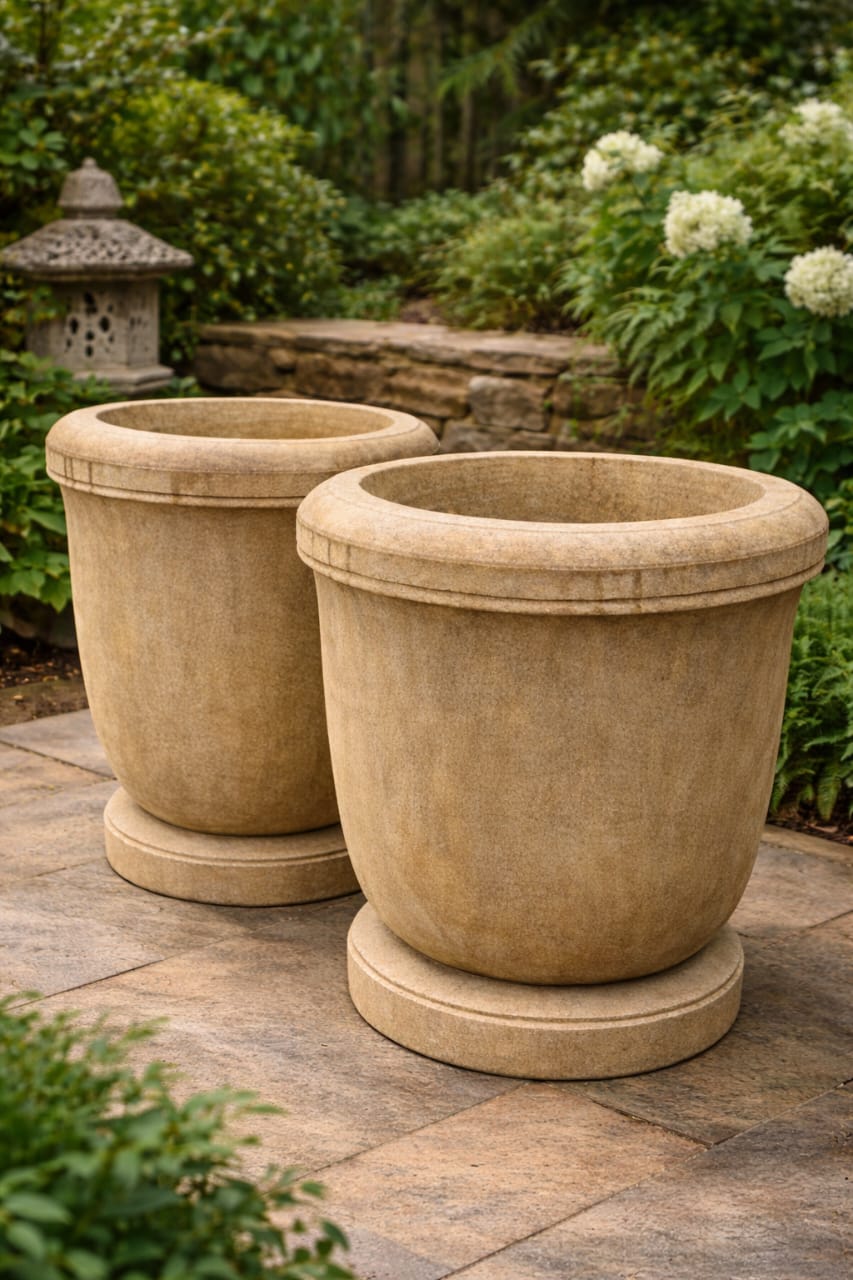 Hand-Carved Garden Stone Pots