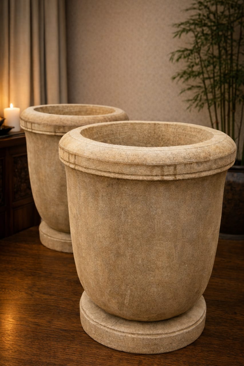 Hand-Carved Garden Stone Pots