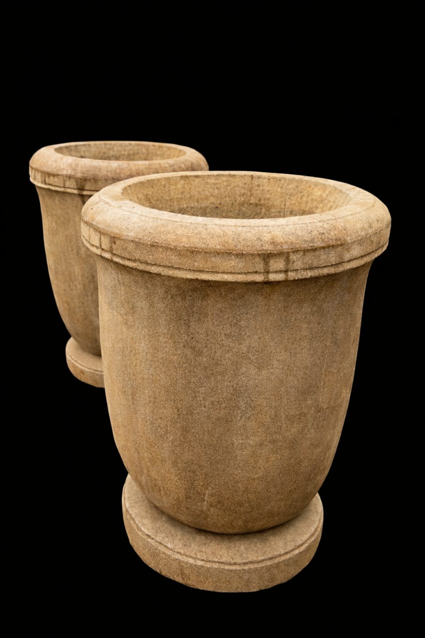 Hand-Carved Garden Stone Pots